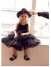 Black Satin Tulle Layered Flower Girl Dress